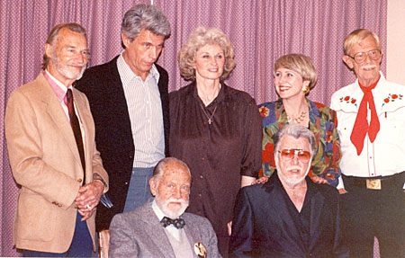 John Pickard, Tony Young, Irish McCalla, Unknown, John Lupton and (seated) Bob Allen, Lash LaRue at a Charlotte, NC Western Film Festival.