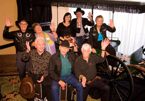 This was the 50th anniversary of “The Virginian” and we gathered eight members of the cast together: (Top row l-r): Don Quine, Sara Lane, Diane Roter, Randy Boone, Roberta Shore. (Front row l-r): Gary Clarke, James Drury, L.Q. Jones.