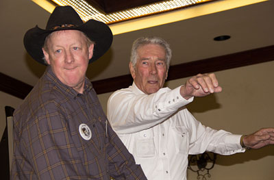 One of the highlight of the festival weekend was Bob Fuller’s demonstration with friend Tony Gill of how a screen fight is staged. As Bob explained, you can miss by a foot and depending on the camera angle make it look like the “badguy” took one hell of a punch. (above and below)