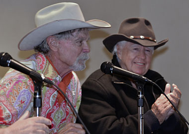 Above and below, more fun on a panel discussion with Ruta Lee, Bob Fuller, moderator Boyd Magers, Buck Taylor, Clu Gulager.