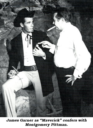 James Garner as "Maverick" confers with Montgomery Pittman.