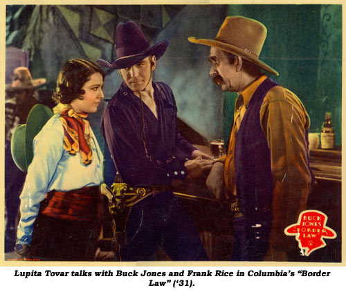 Lupita Tovar talks with Buck Jones and Frank Rice in Columbia's "Border Law" ('31).