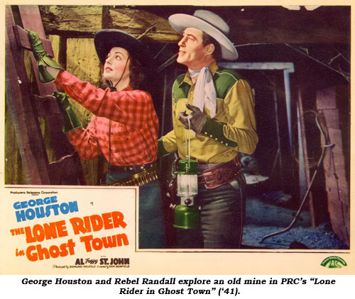 George Houston and Rebel Randall explore an old mine in PRC's "Lone Rider in Ghost Town" ('41).