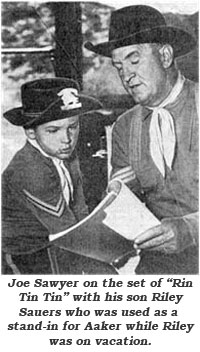 Joe Sawyer on the set of "Rin Tin Tin" with his son Riley Sauers who was used as a stand-in for Aaker while Riley wa son vacation.