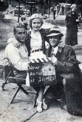 Buster Crabbe, Jean Rogers and Frederick Stephani on set of "Flash Gordon" ('36).