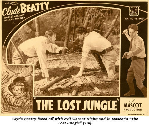 Clyde Beatty faced off with evil Warner Richmond in Mascot's "The Lost Jungle" ('34).