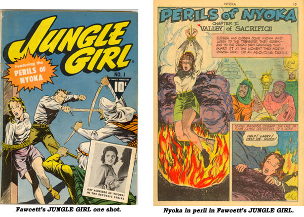 Cover and splash page to "Perils of Nyoka" in JUNGLE GIRL #1.