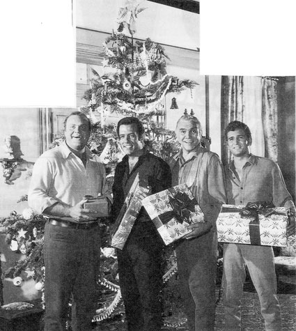 A Ponderosa Christmas! Dan Blocker, Pernell Roberts, Lorne Greene and Michael Landon.