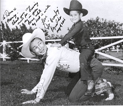 The boy who rode the man who rode the horse. Seven year old Don Kay Reynolds wanted to ride Trigger but he wasn’t available that day so the second best thing was to ride Roy. Photo taken at Rogers’ home in Encino. 