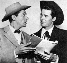 Those Maverick brothers...Jack Kelly and James Garner...look over their 
next script together. 