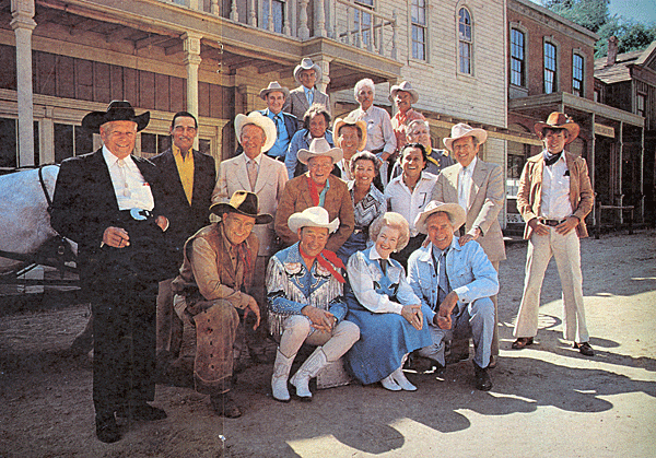 (L-R Top Row) Duncan Renaldo, John Russell, Rex Allen, Pat Buttram, Guy Madison, John Hart, John Pickard. (Center) David McLean, John Smith, James Brown. (In the middle) Don Barry, Peggy Stewart, Pedro Gonzales Gonzales, Rand Brooks. (Kneeling) Scott Brady, Roy Rogers, Dale Evans, Jock Mahoney. (Standing right) Will Hutchins. Photo was in THE OTTAWA JOURNAL on July 8, 1978.