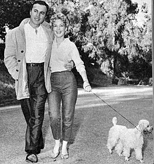 "Broken Arrow" star Michael Ansara and his wife Barbara take Maggie for a walk in the Hollywood Hills near their home.