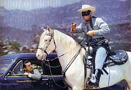 Clayton Moore was a General Mills salesman promoting The Lone Ranger radio and TV series in 1949.