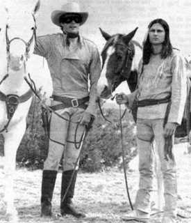 Klinton Spilsbury as The Lone Ranger with Michael Horse as Tonto filming "The Legend of the Lone Ranger" in 1981 in Santa Fe, NM. 