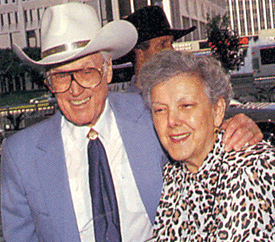 Clayton Moore with his wife, Clarita, as Clayton accepted the Founders Award at the Golden Boot Awards in 1988. 