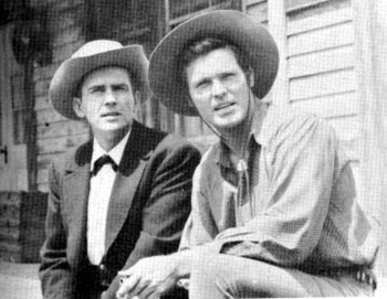 “Maverick” meets “Bronco”. Jack Kelly and Ty Hardin on the Warner Bros. backlot.