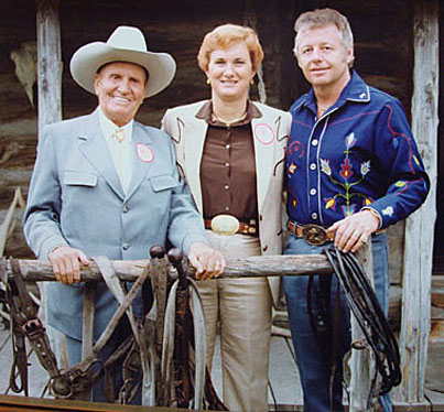 Gene and Jackie Autry with Johnny Western who toured with The Cowboy during Gene’s last year of touring.