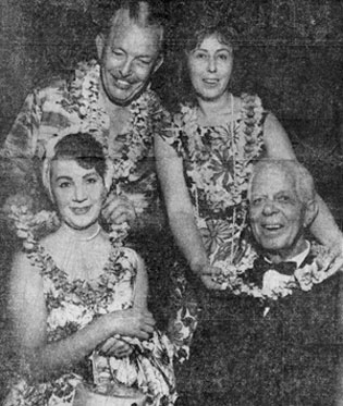 Mr. and Mrs. Madison (at the top) welcome Hoot Gibson and wife Dorothy to a Hawaiian Luau, Las Vegas, NV, style, in July 1962. Hoot was married to Dorothy from July 3, 1942 until his death on August 23, 1962.