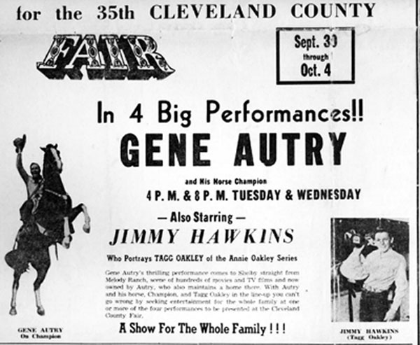 Gene Autry, Jimmy Hawkins- Cleveland County Fair in Shelby, North Carolina. (Thanx to Jimmy Hawkins.)