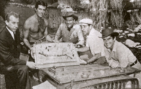 The cast and crew presented Hugh O'Brian a huge birthday cake during the filming of “The Fiend Who Walked the West” (‘58). (Thanx to Terry Cutts.)