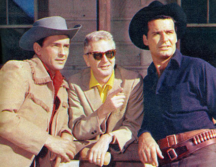 “Maverick” brothers Jack Kelly and James Garner with producer/writer Roy Huggins.