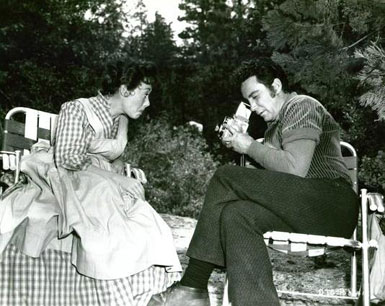 Glynis Johns makes a face for Cameron Mitchell’s camera. The couple were filming “All Mine to Give” in 1957. (Thanx to Marianne Rittner-Holmes.)