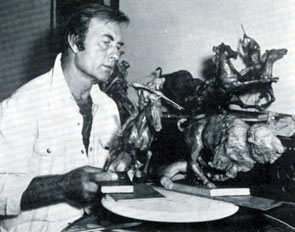 Actor/Artist George Montgomery with one of his many bronze sculptures. 