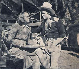 Roy Rogers and Linda Hayes chat during lunch break on location for “South of 
Santa Fe” ('42 Republic).